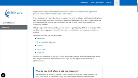 Image of SCIE Dementia Resources webpage