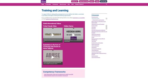 Screenshot of Training and Learning webpage