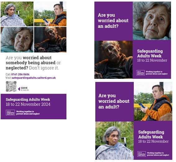 Image of Safeguarding Poster and 2 Social Media Images saying 'Are you Worried about and Adult?'